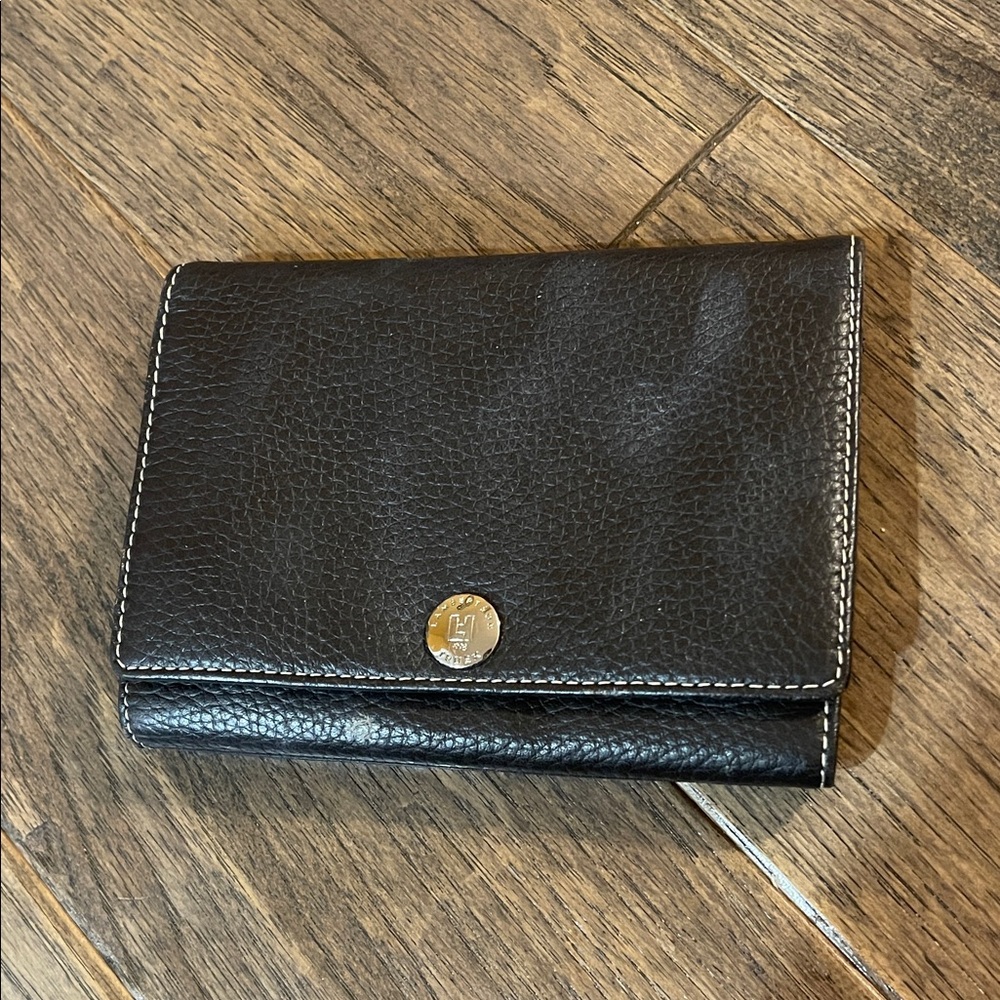 Elegant Dark Brown Leather Wallet with Logo
